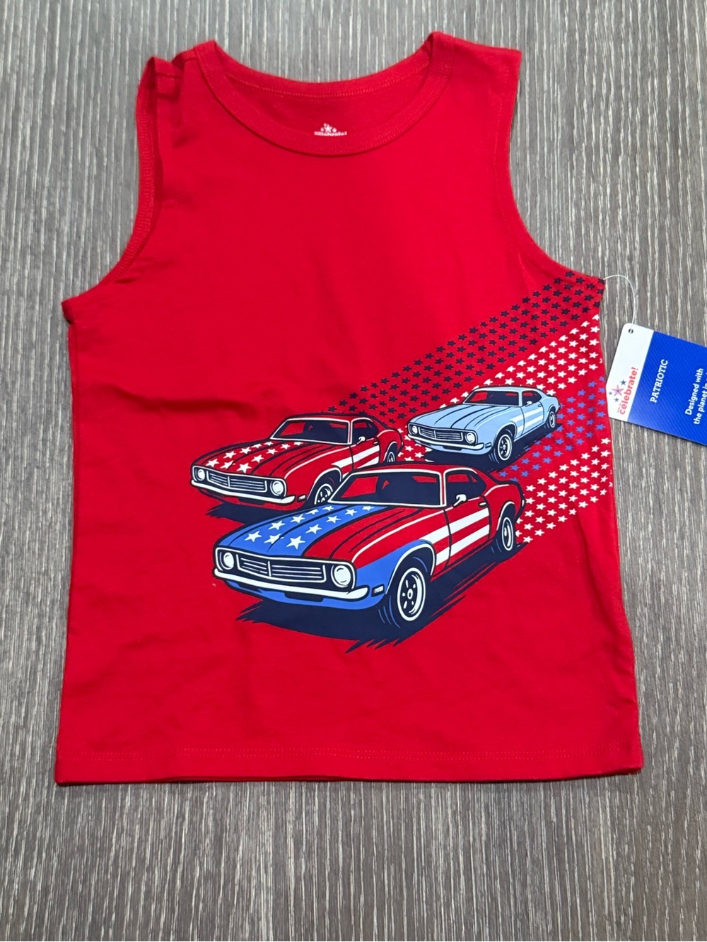 NWT Size 3T Way to Celebrate! Red Sleeveless Tank with Patriotic Car Graphic